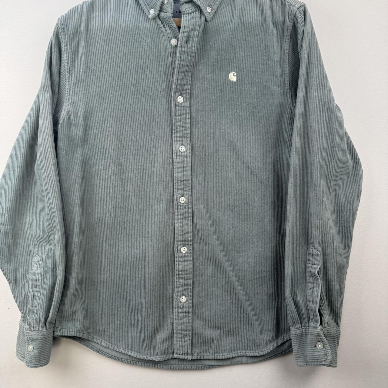 Light Teal Carhartt WIP Long Sleeve Madison Corduroy Button Down Shirt S
