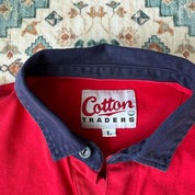 Cotton Traders long sleeve rugby polo shirt navy blue with embroidered logo and relaxed fit.
