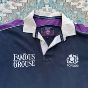 Cotton Traders men's polo shirt blue with Scotland rugby logo and cotton oxford material.
