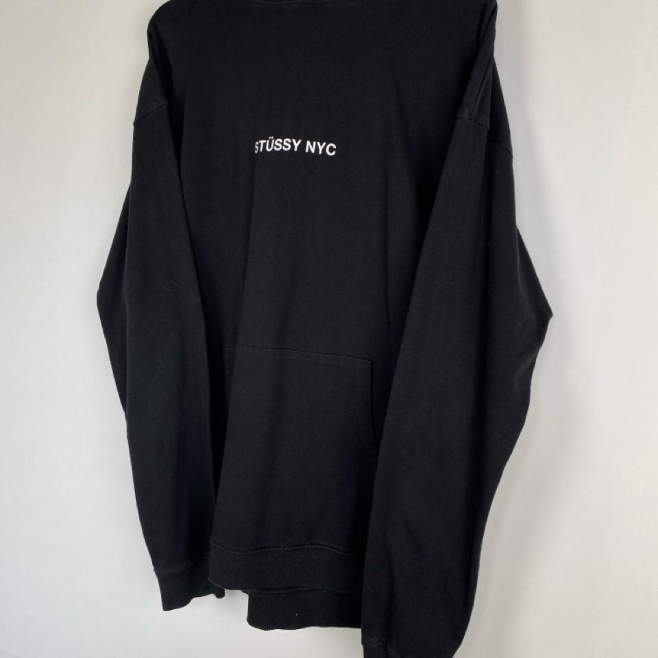 Stüssy grey hoodie with NYC centre print and backprint, relaxed fit.