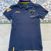 ASICS Wallabies rugby polo shirt green with logo and slim fit design.