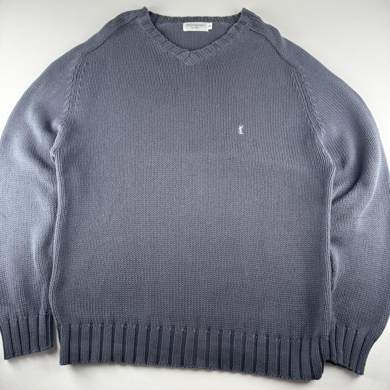 Early 2000s Yves Saint Laurent YSL Embroidered Logo Heavyweight Knitted Jumper XL