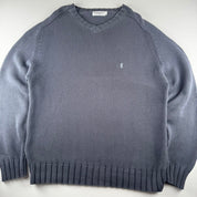Early 2000s Yves Saint Laurent YSL Embroidered Logo Heavyweight Knitted Jumper XL