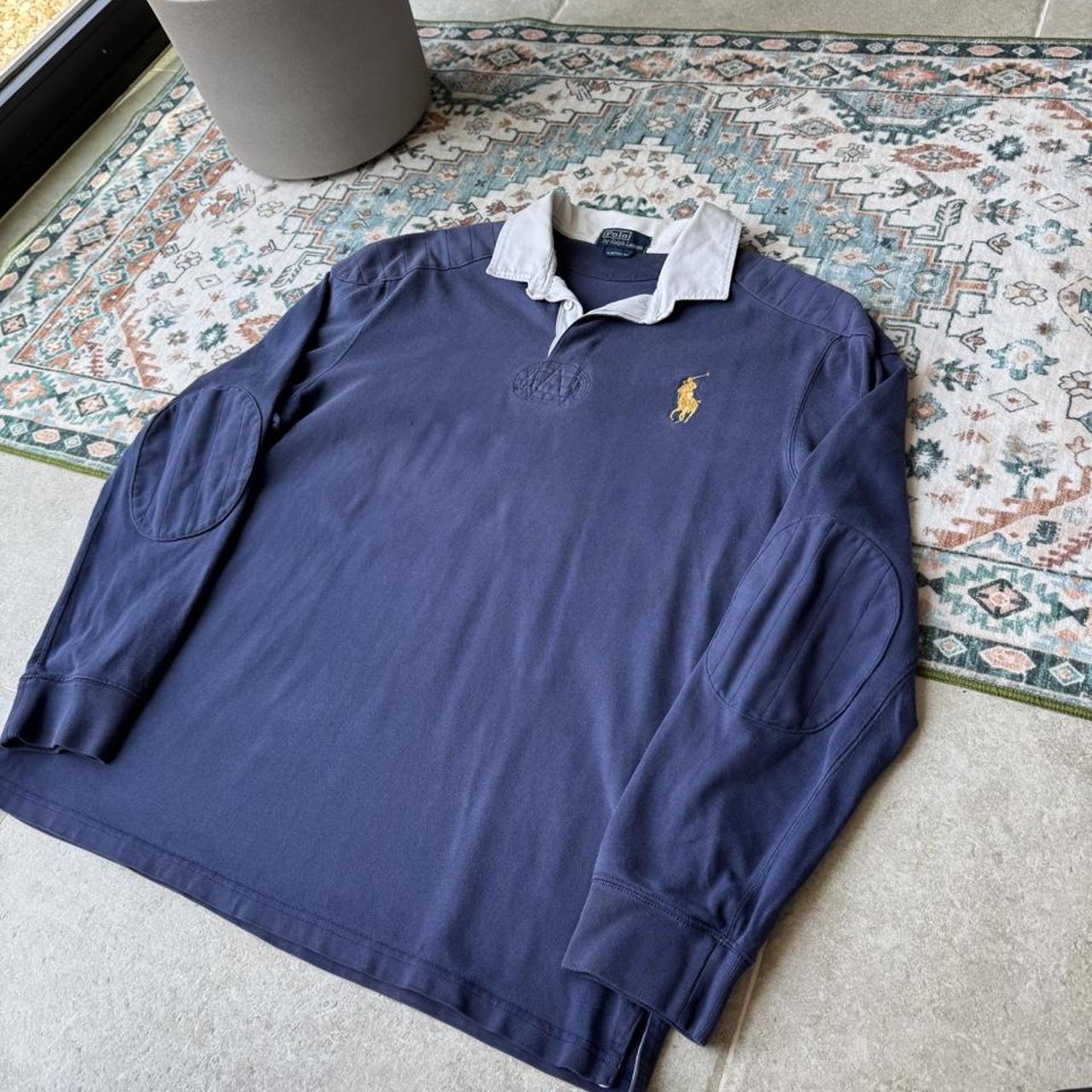 Polo Ralph Lauren men's rugby polo green with embroidered big pony logo and thick fabric.
