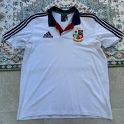 Adidas men's polo shirt red with British and Irish Lions logo and embroidered details.