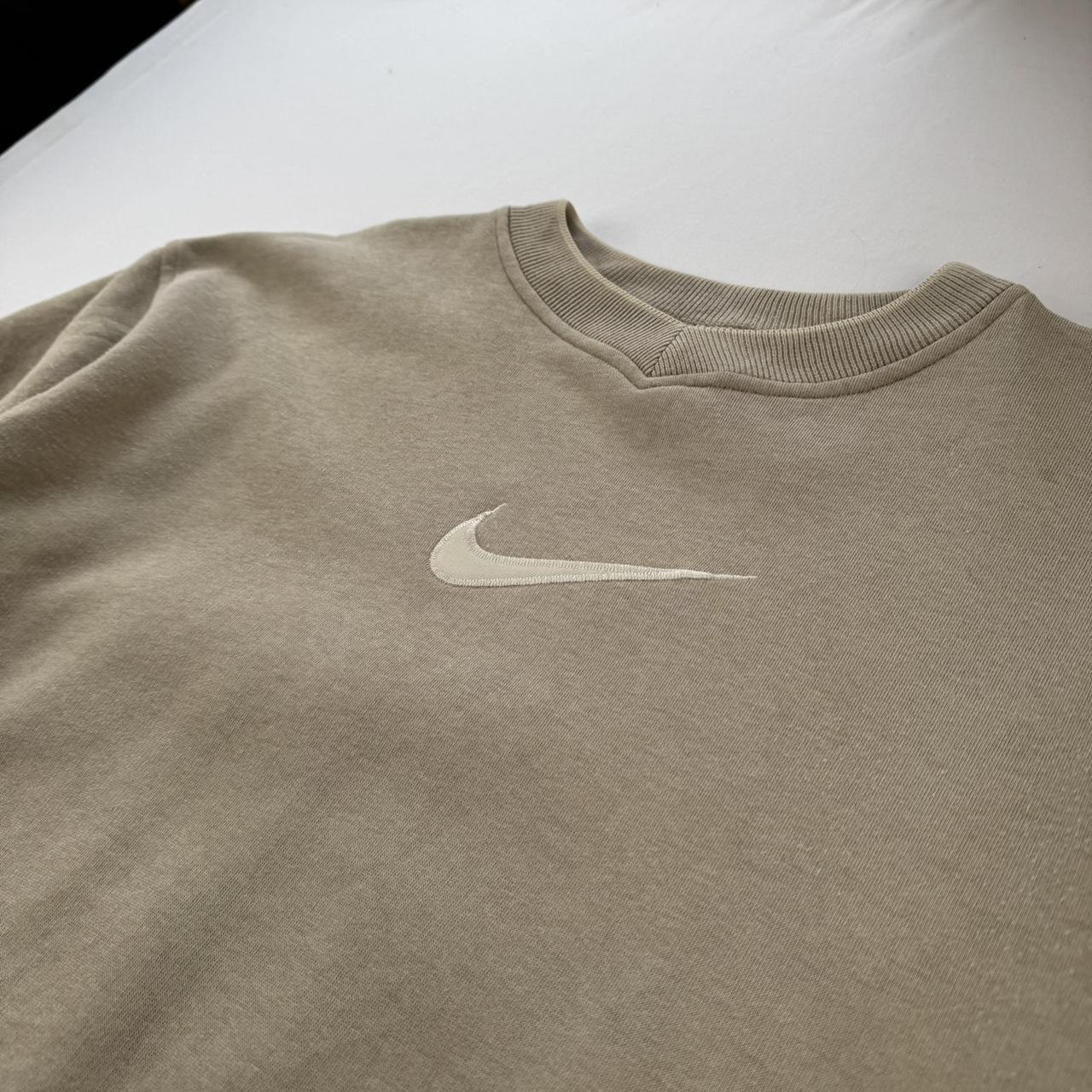 1990s Beige Embroidered Swoosh Nike Sweatshirt 12-14