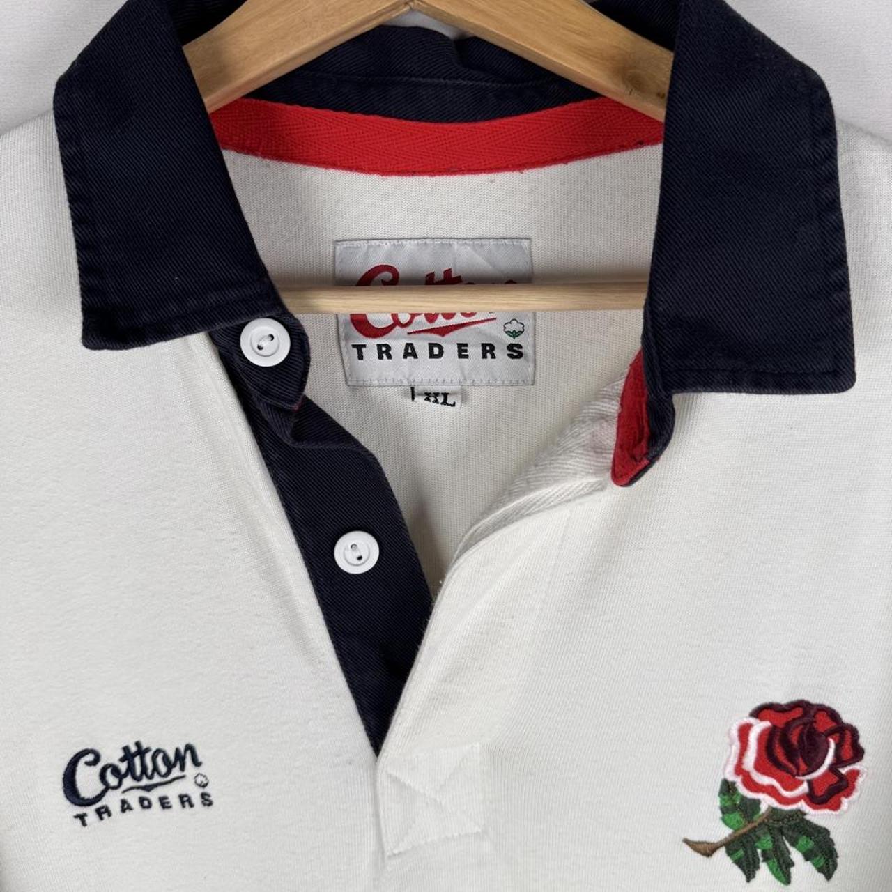 Cotton Traders men's rugby polo navy blue embroidered England Rugby logo, cotton material.
