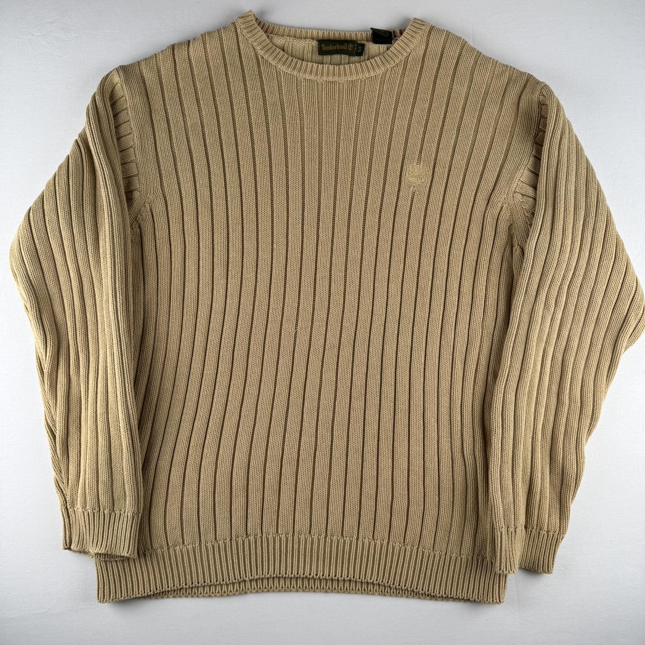 Beige Timberland Embroidered Logo Thick Knitted Navy Jumper M
