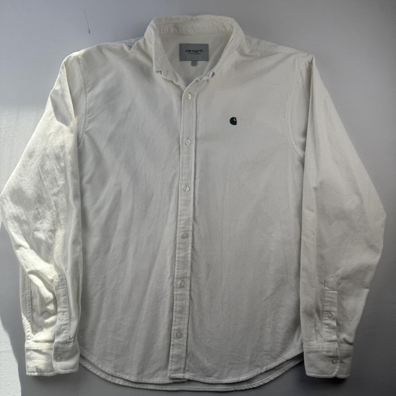 White and Black Carhartt WIP Long Sleeve Madison Corduroy Button Down Shirt L