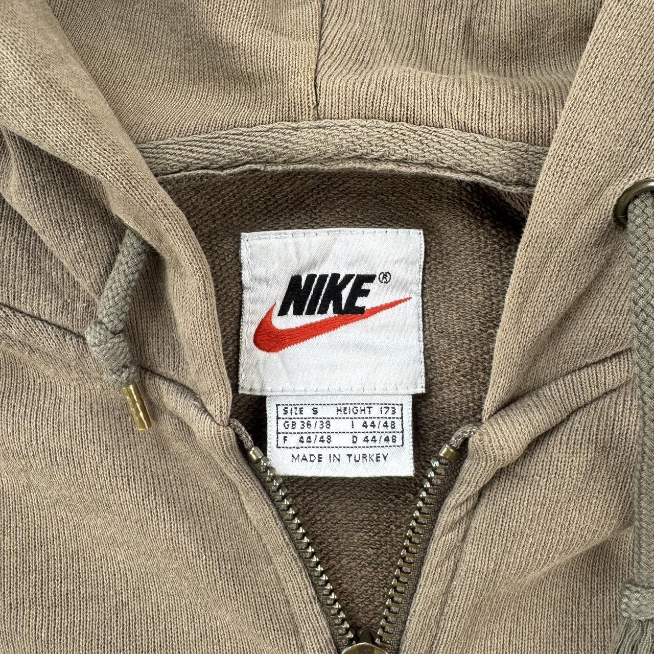 1990s Distressed Brown Embroidered Swoosh Oversized Full Zip Hoodie S