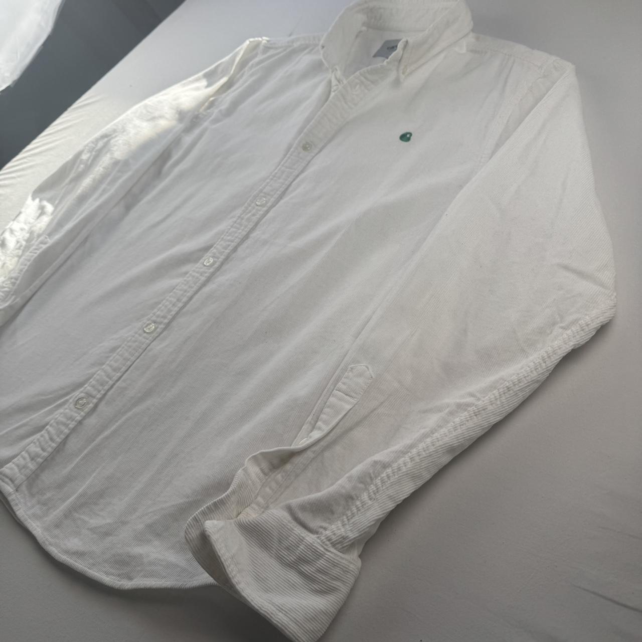 White and Green Carhartt WIP Long Sleeve Madison Corduroy Button Down Shirt L