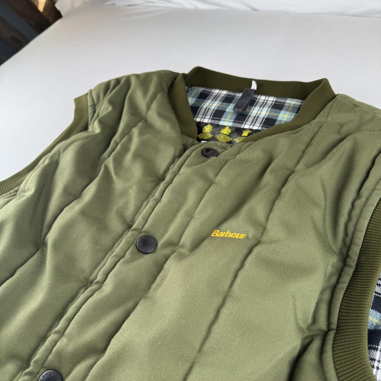 Barbour Embroidered Plaid Lining Puffer Gilet M
