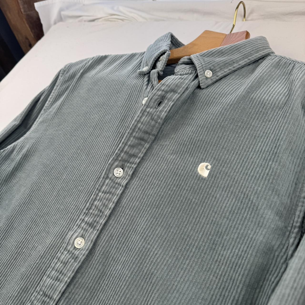 Light Teal Carhartt WIP Long Sleeve Madison Corduroy Button Down Shirt S