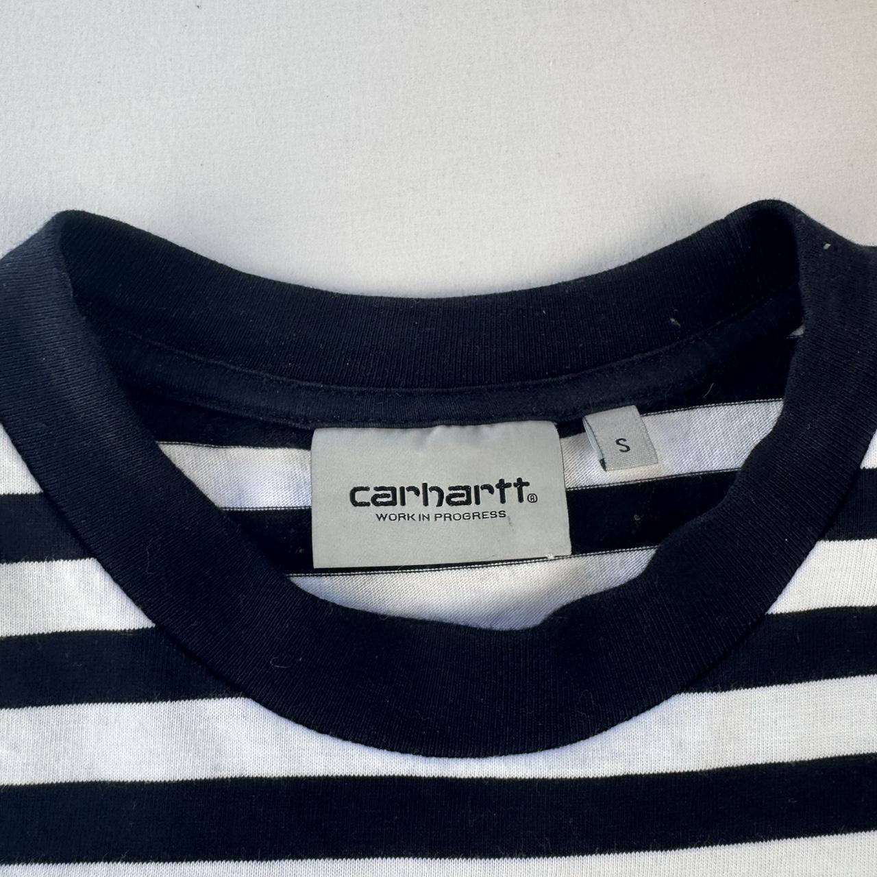 Navy and White Carhartt WIP Scotty Pocket Striped T-Shirt S