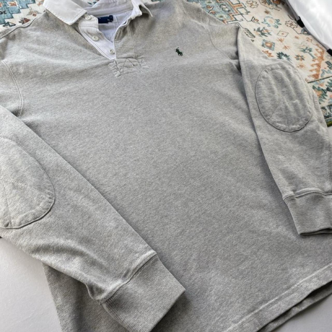 Polo Ralph Lauren grey rugby polo shirt with green pony logo and classic fit.