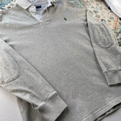 Polo Ralph Lauren grey rugby polo shirt with green pony logo and classic fit.