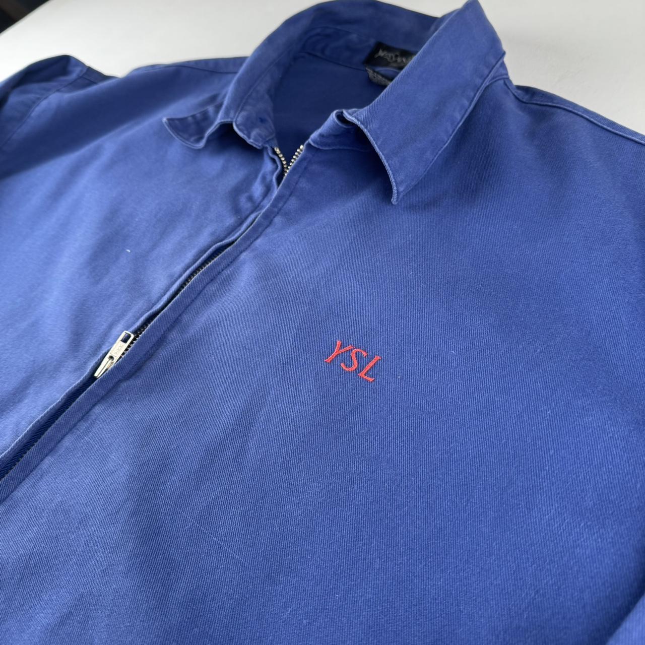 Early 2000s Yves Saint Laurent YSL Embroidered Logo Cotton Harrington Jacket L