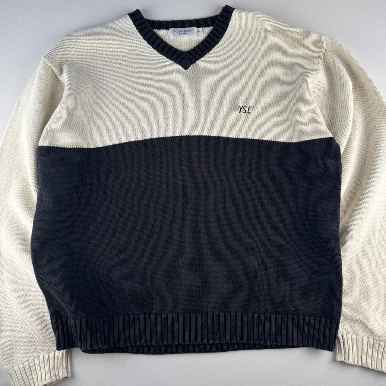 Yves Saint Laurent YSL Embroidered Spellout V-Neck Knitted Jumper L