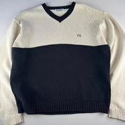 Yves Saint Laurent YSL Embroidered Spellout V-Neck Knitted Jumper L