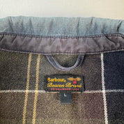 Navy Barbour Beacon Corduroy Patchwork Chore Jacket with Green Plaid Lining L