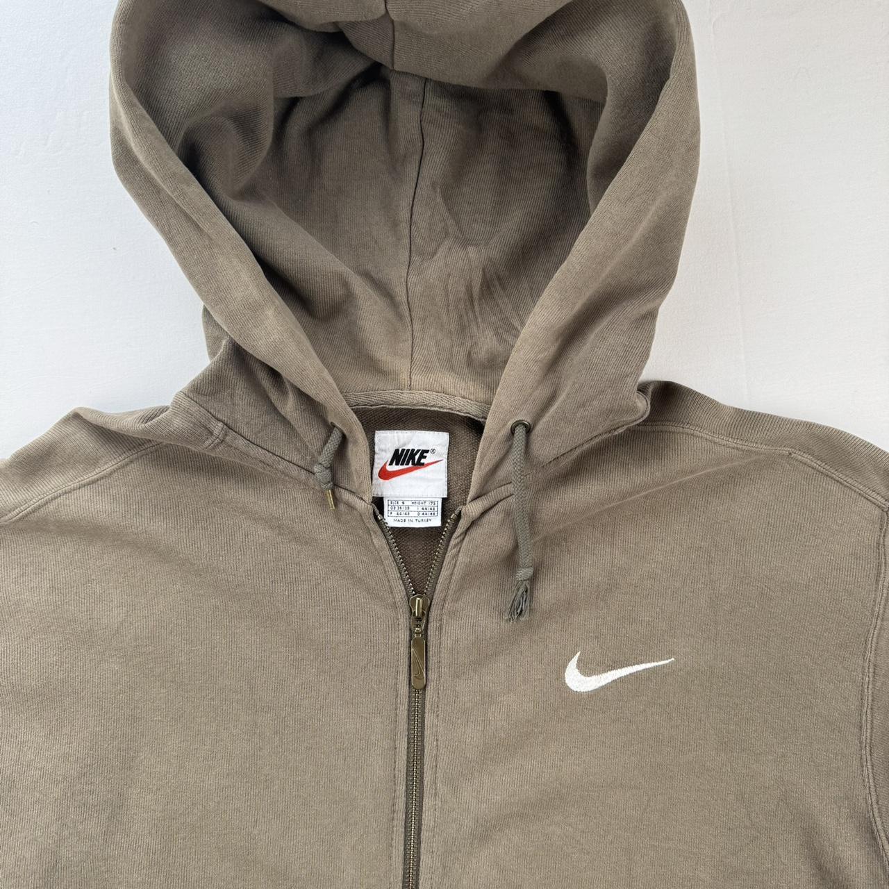 1990s Distressed Brown Embroidered Swoosh Oversized Full Zip Hoodie S