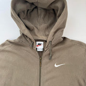1990s Distressed Brown Embroidered Swoosh Oversized Full Zip Hoodie S