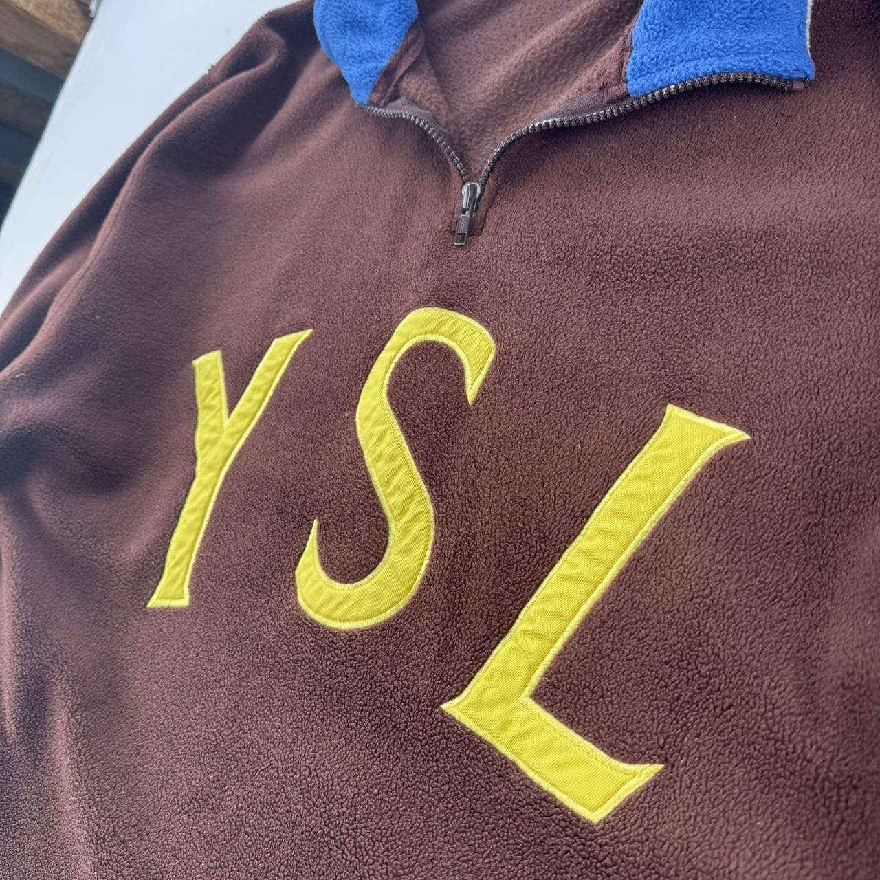 Rare Brown Yves Saint Laurent YSL Embroidered Quarter Zip Fleece L
