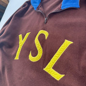 Rare Brown Yves Saint Laurent YSL Embroidered Quarter Zip Fleece L