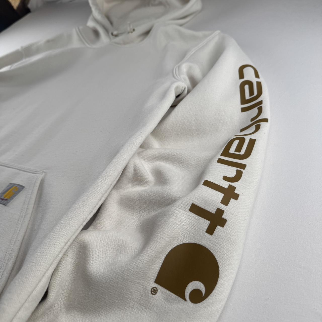 Carhartt Oversized Sleeve Spellout Cream Hoodie Size Medium