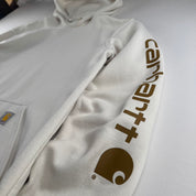 Carhartt Oversized Sleeve Spellout Cream Hoodie Size Medium