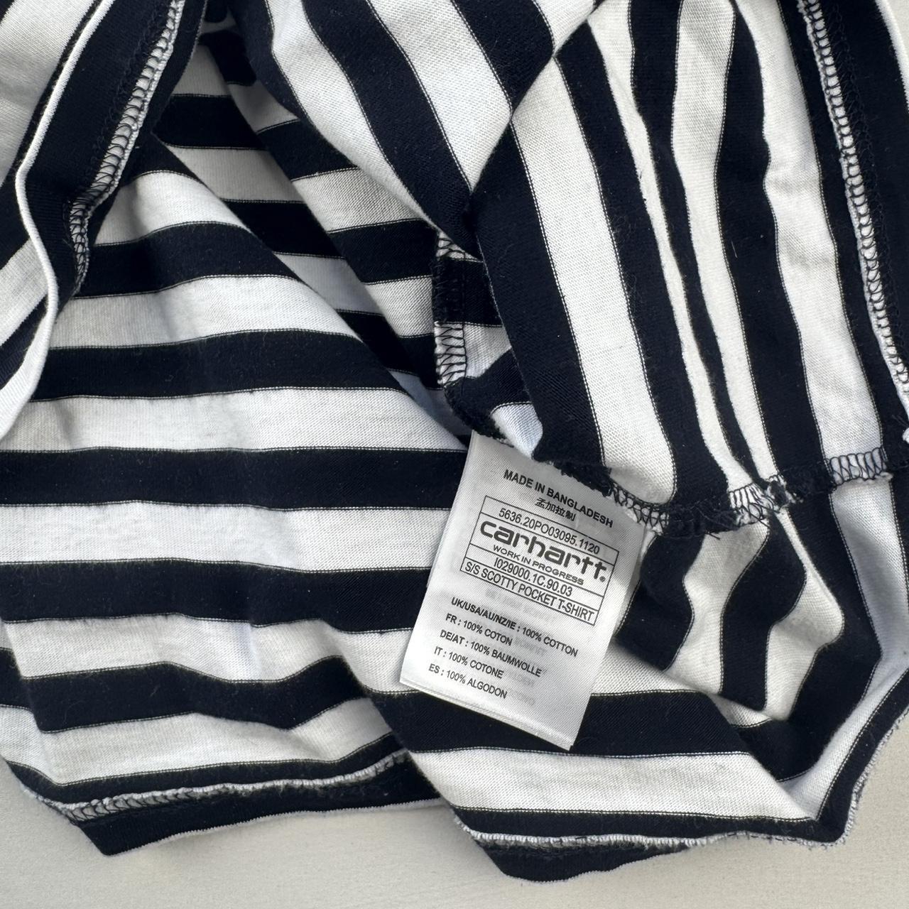 Navy and White Carhartt WIP Scotty Pocket Striped T-Shirt S