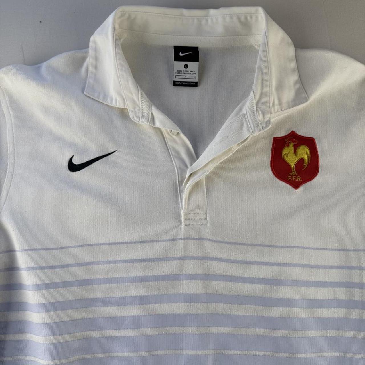 2009 Nike France Rugby Striped Rugby Polo Shirt L