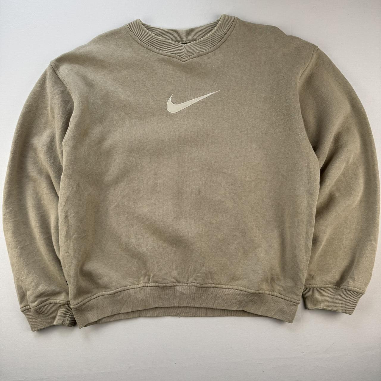1990s Beige Embroidered Swoosh Nike Sweatshirt 12-14
