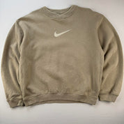 1990s Beige Embroidered Swoosh Nike Sweatshirt 12-14