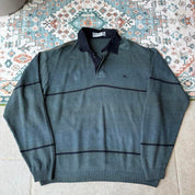 Burberry striped jumper small with embroidered logo and sun fading on shoulder.