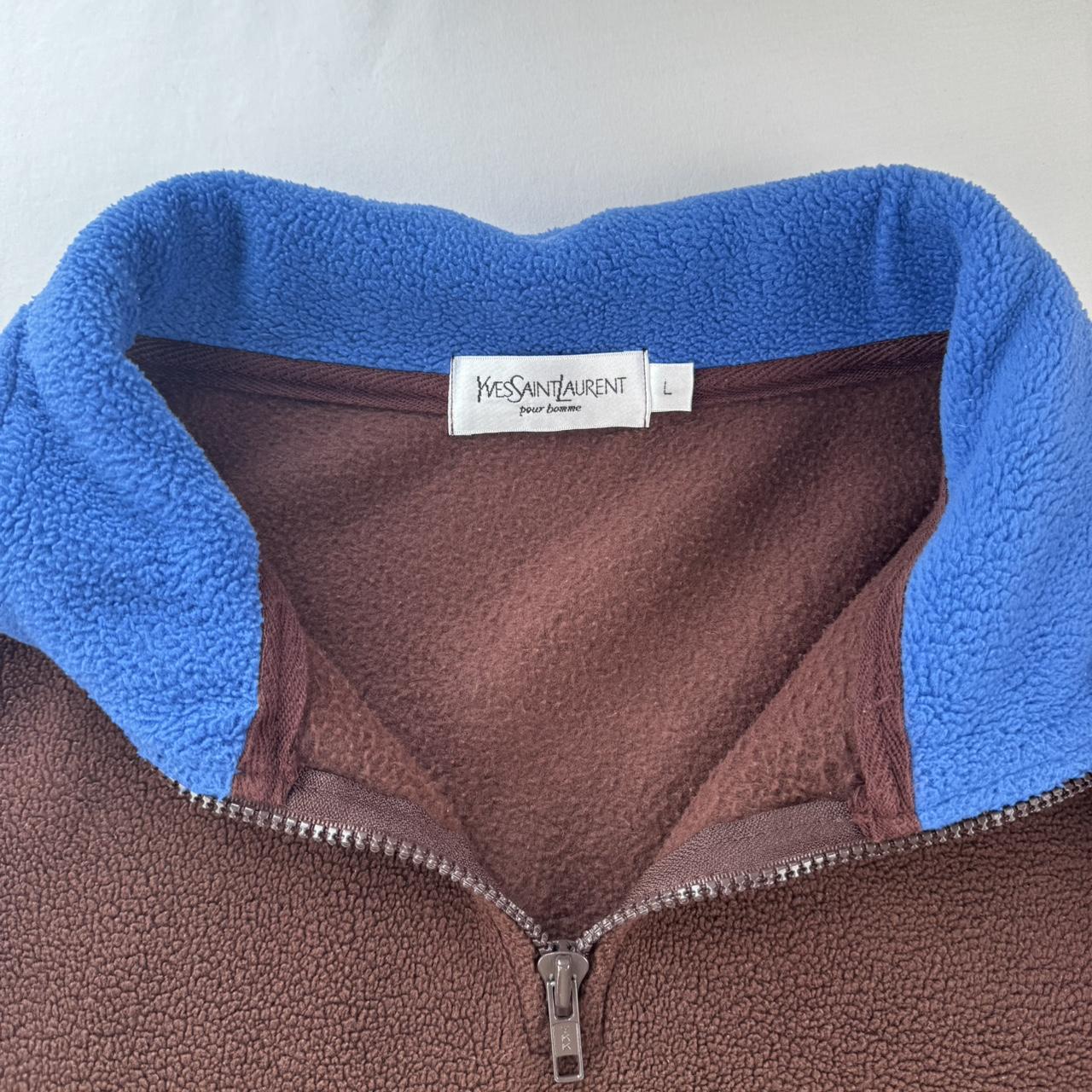 Rare Brown Yves Saint Laurent YSL Embroidered Quarter Zip Fleece L