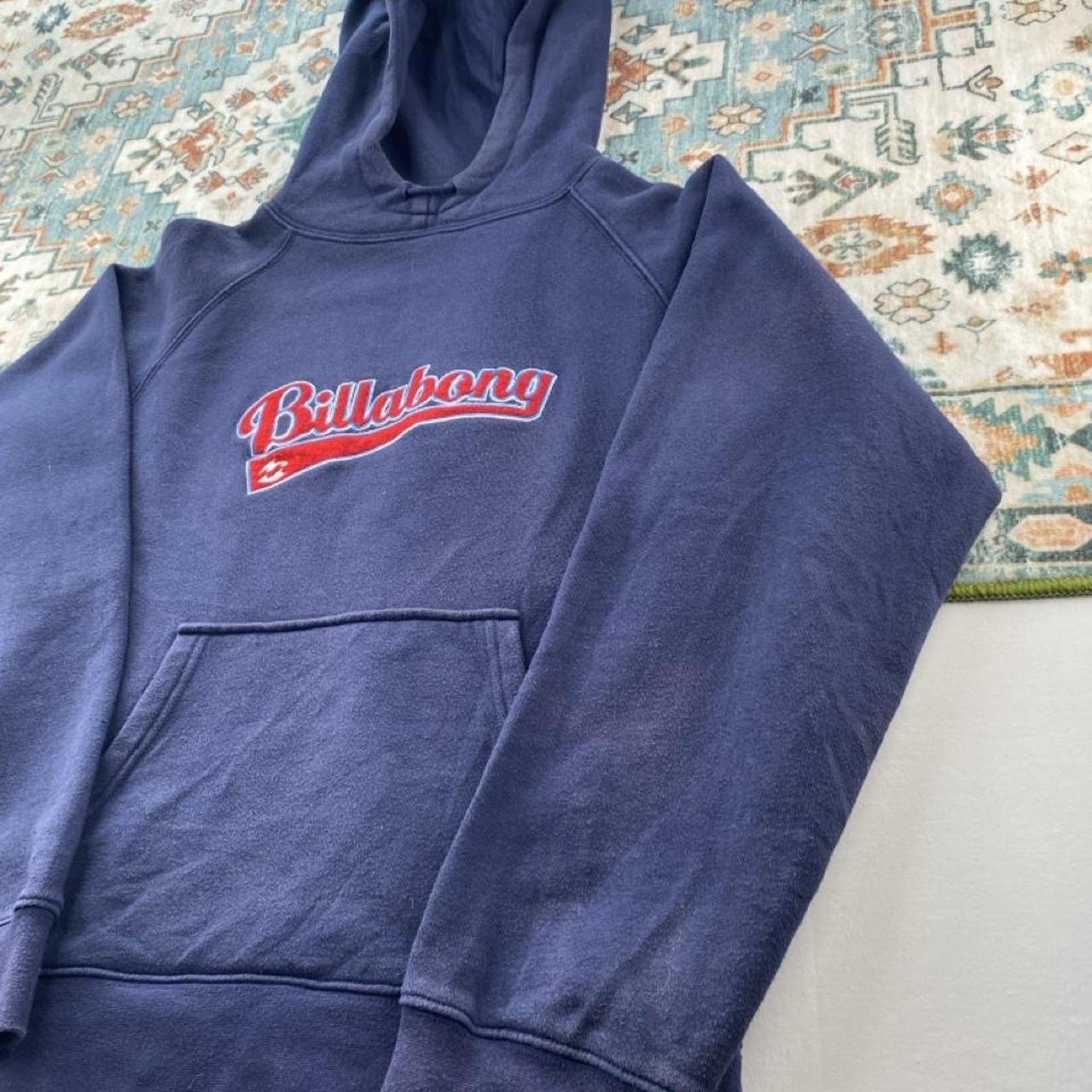 Billabong women's hoodie, teal with embroidered logo and surf graphics, cotton blend.