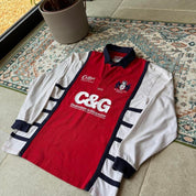 Cotton Traders long sleeve rugby polo shirt navy blue with embroidered logo and relaxed fit.
