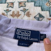 Polo Ralph Lauren red and white striped rugby polo shirt with embroidered logo.