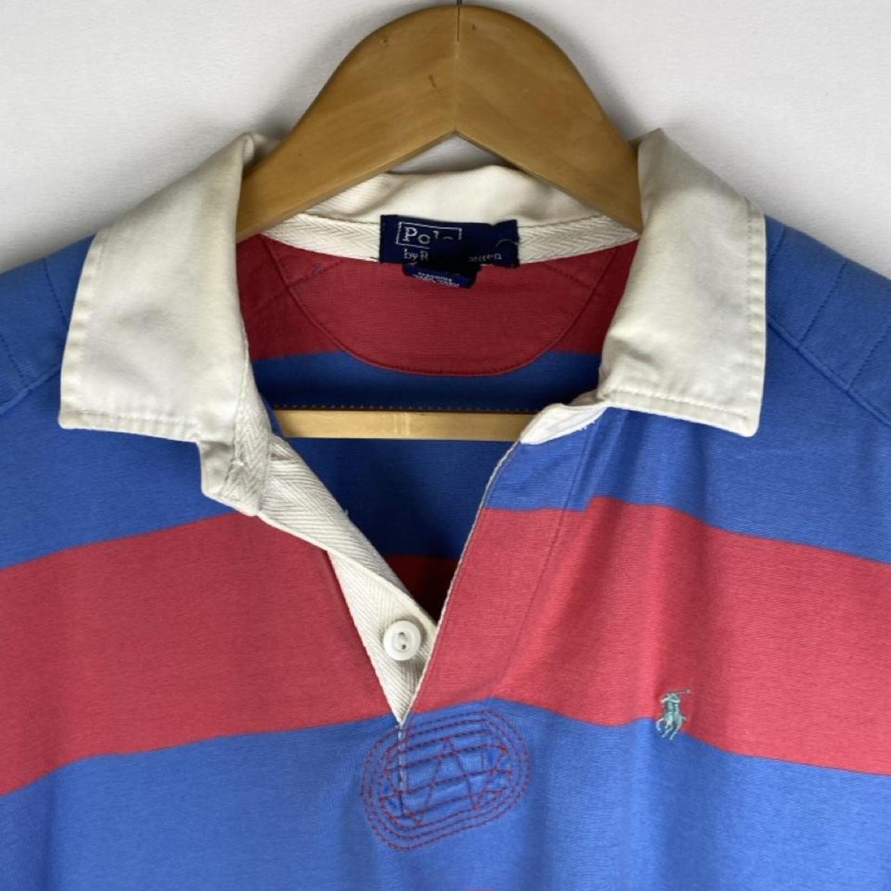 Polo Ralph Lauren striped rugby polo shirt red and blue with embroidered logo.