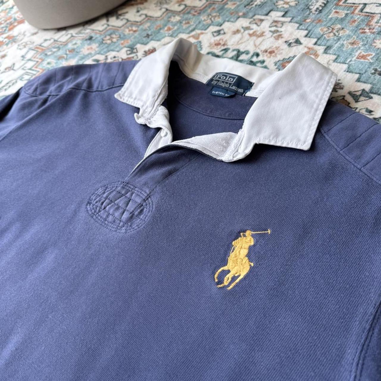 Polo Ralph Lauren men's rugby polo green with embroidered big pony logo and thick fabric.
