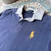 Polo Ralph Lauren men's rugby polo green with embroidered big pony logo and thick fabric.