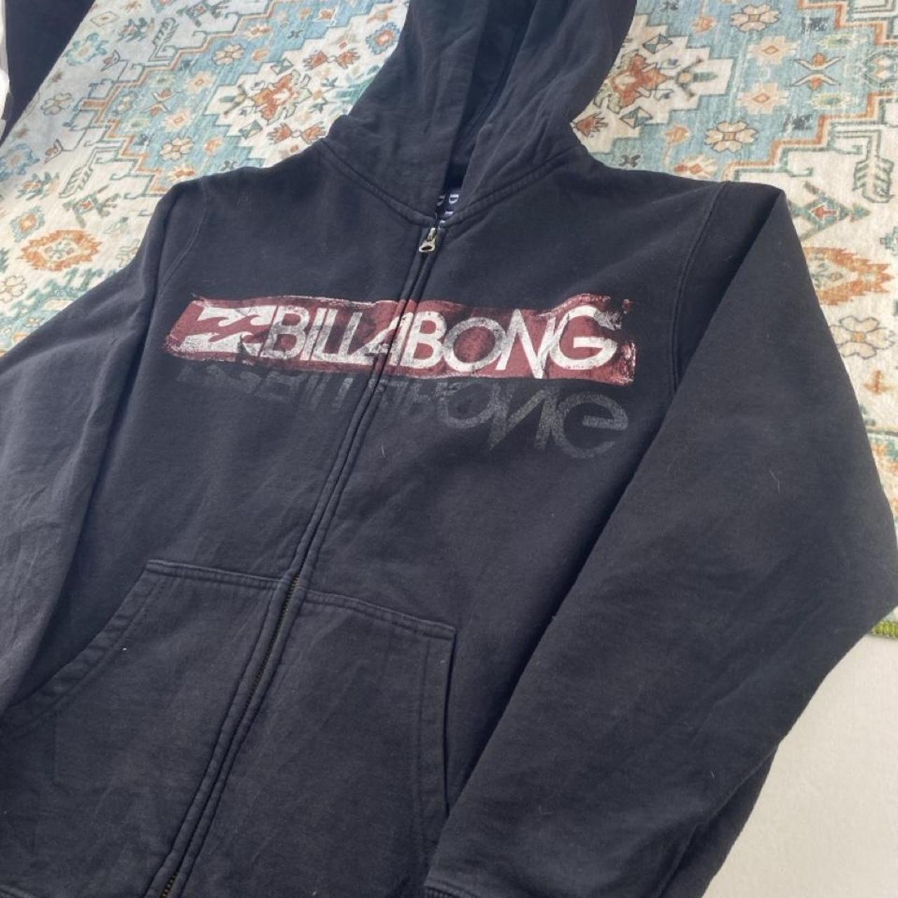Billabong full zip hoodie for boys, navy blue, featuring logo and soft cotton material.