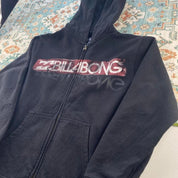 Billabong full zip hoodie for boys, navy blue, featuring logo and soft cotton material.