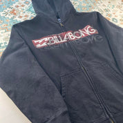 Billabong full zip hoodie for boys, navy blue, featuring logo and soft cotton material.
