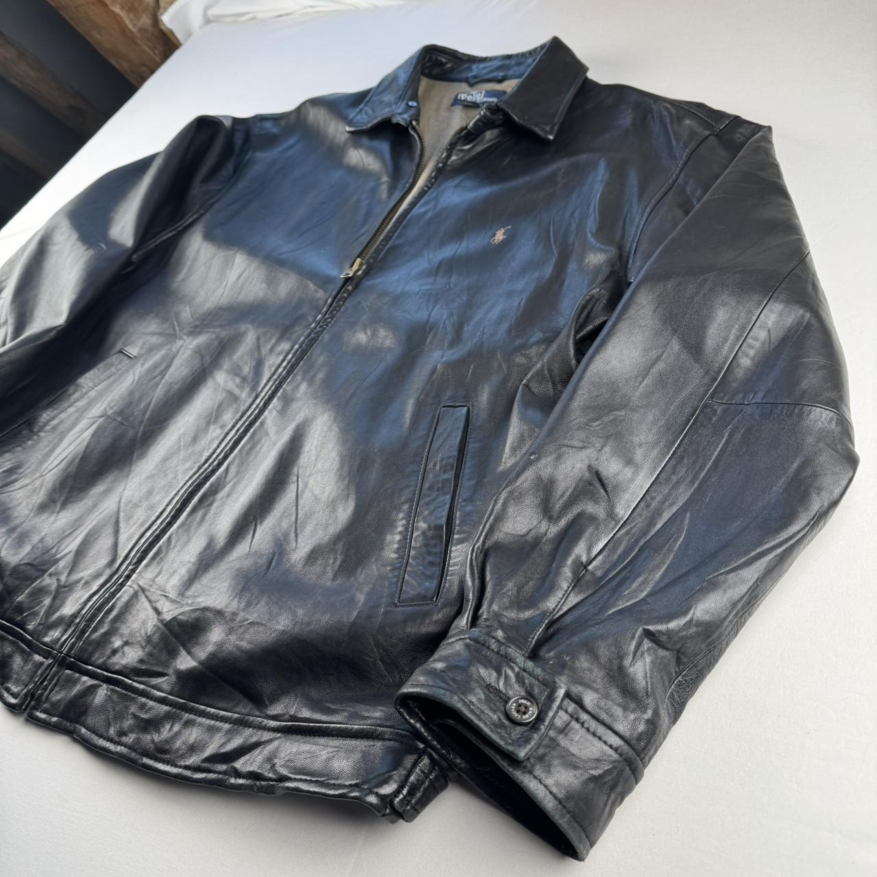 2000s Polo Ralph Lauren Black Leather Harrington Jacket L