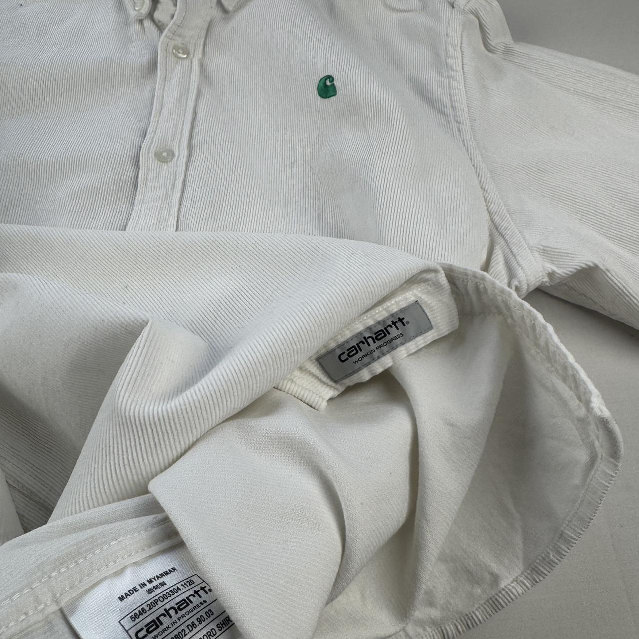 Carhartt WIP White and Green Corduroy Button Down Shirt L