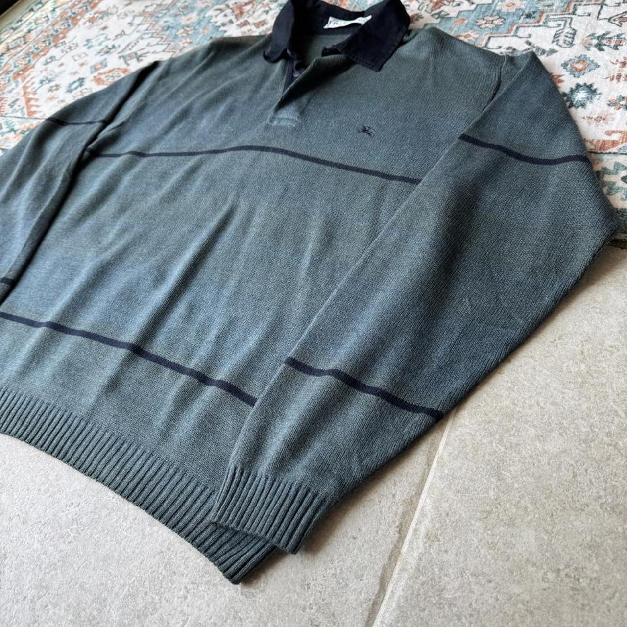 Burberry striped jumper small with embroidered logo and sun fading on shoulder.