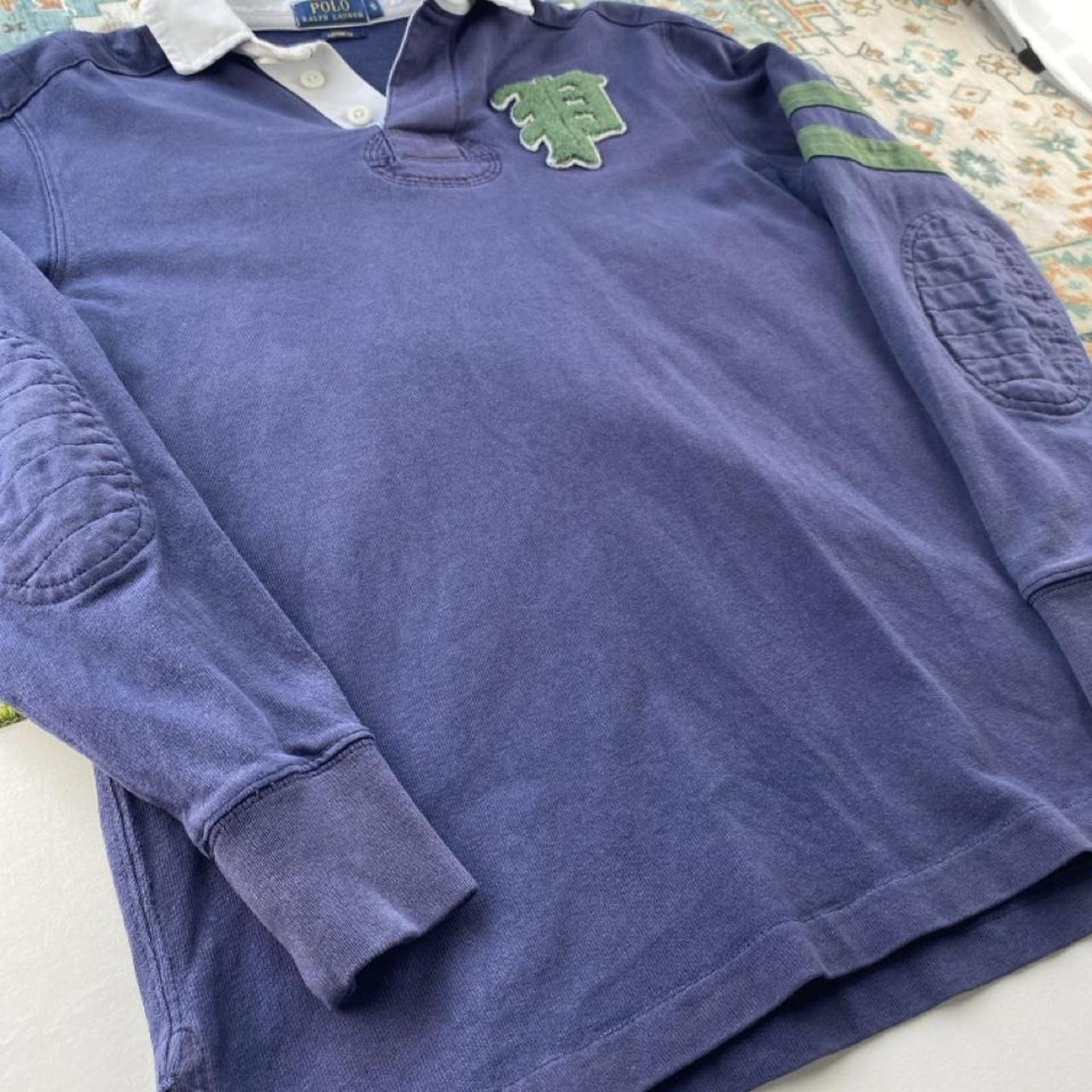 Polo Ralph Lauren thick rugby polo shirt in navy and green with embroidered logo.