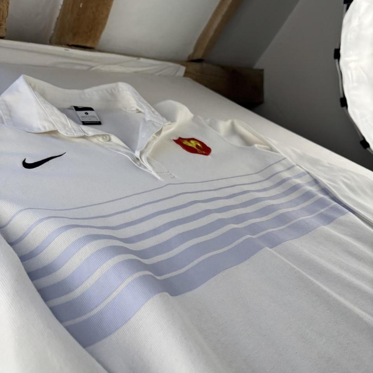 2009 Nike France Rugby Striped Rugby Polo Shirt L